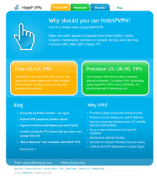 Alte Webseite von HideIP VPN